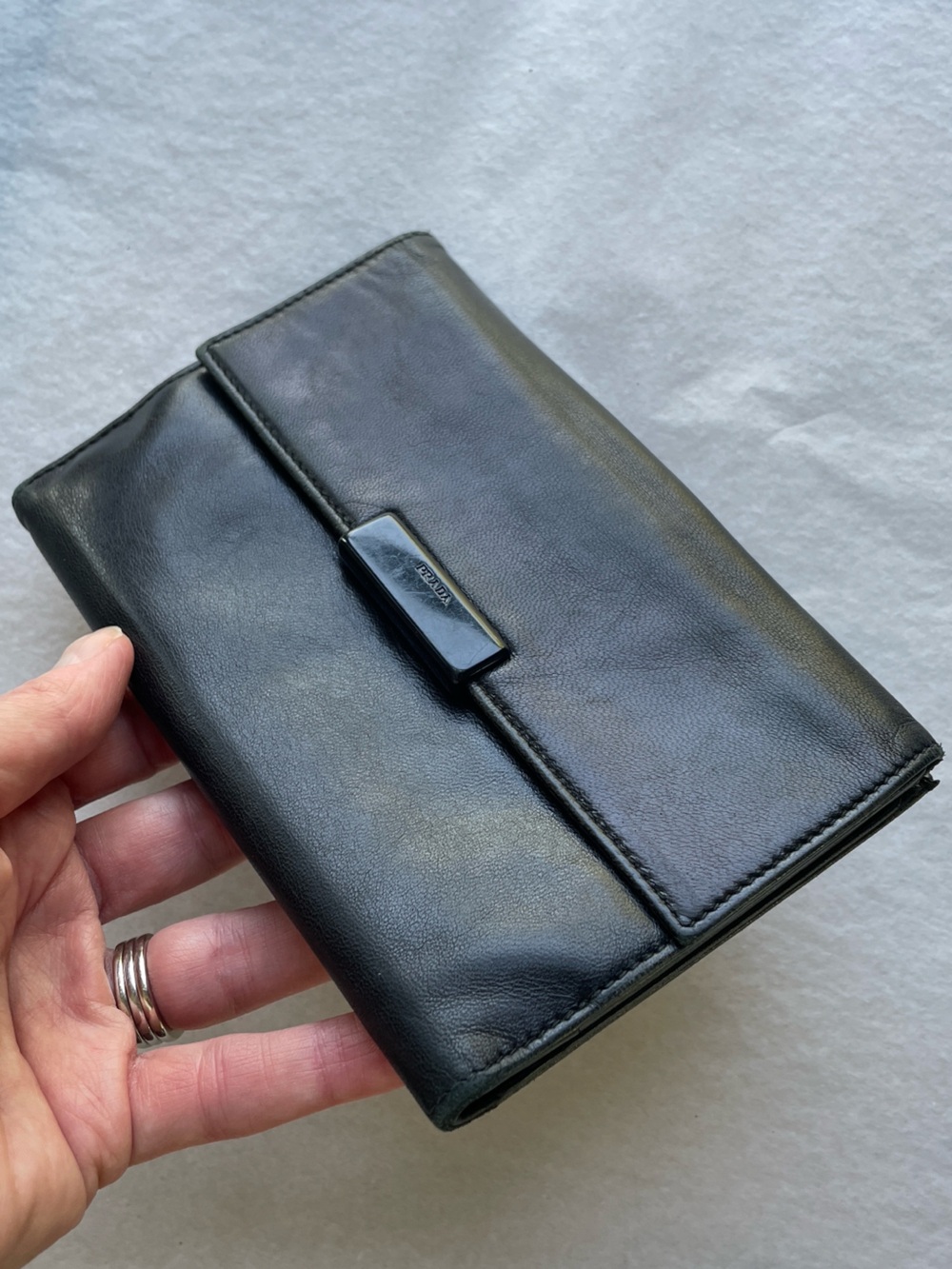 PRADA // Black Leather Bifold Wallet Passport